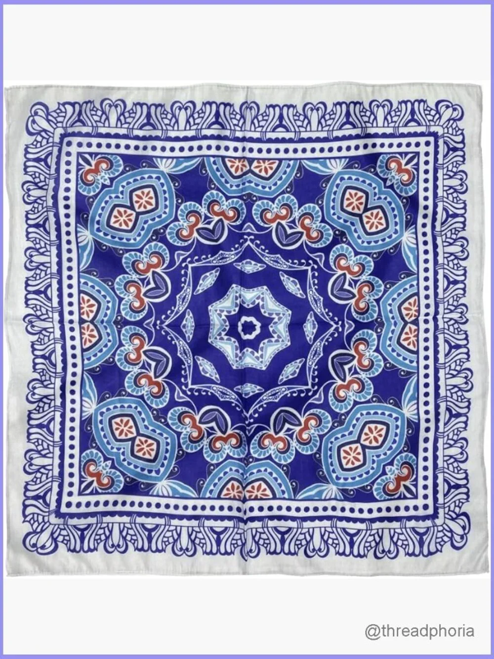 Ethnic Medallion Print Bandana Scarf 24x24 Cotton Polyester Lightweight